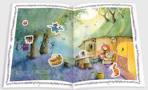 Frida, die kleine Waldhexe. Glitzersticker-Spaß. Gestalte Fridas zauberhaften Hexenwald