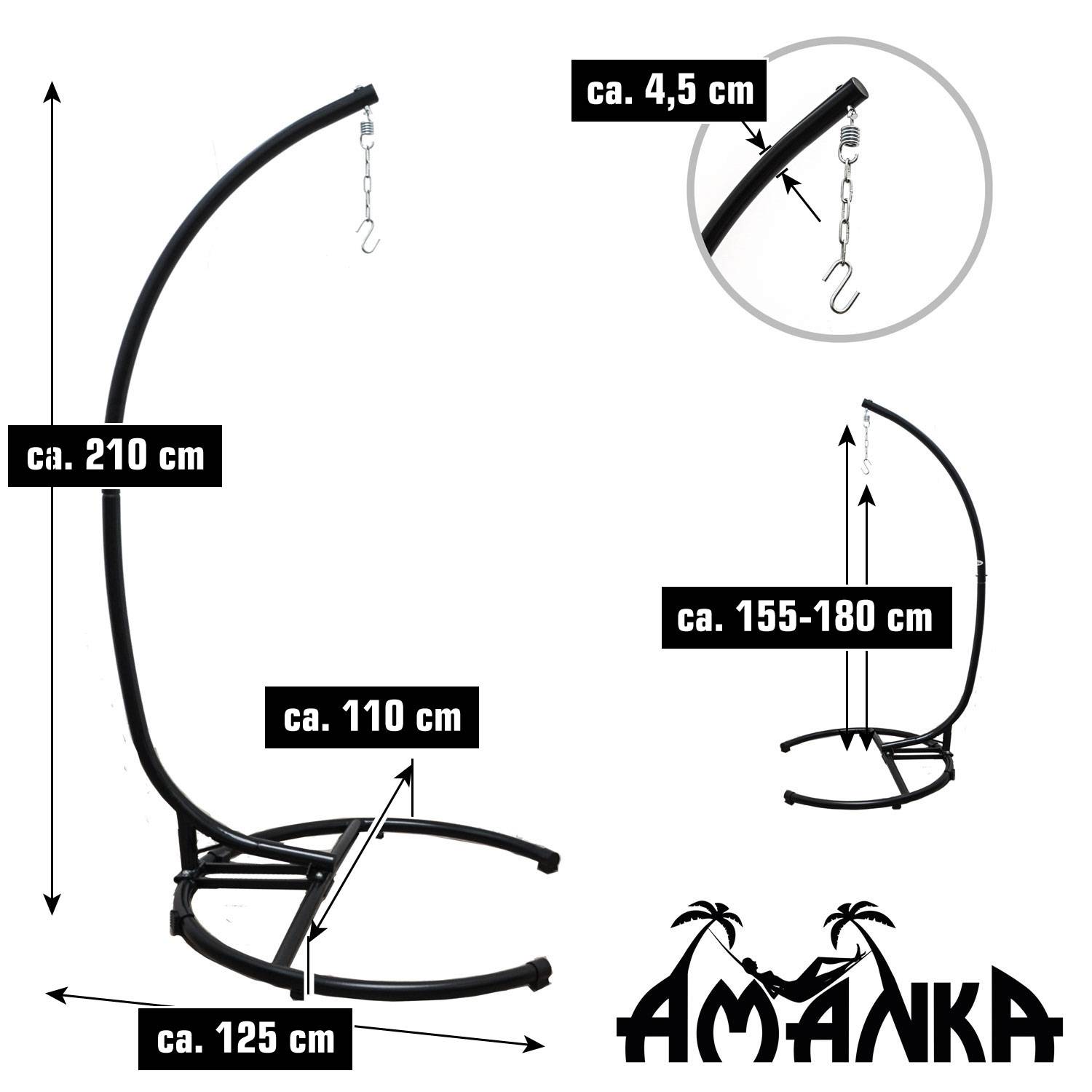 XL Hängesessel mit Gestell Outdoor - 210cm Hängestuhl Ständer mit Relaxsessel