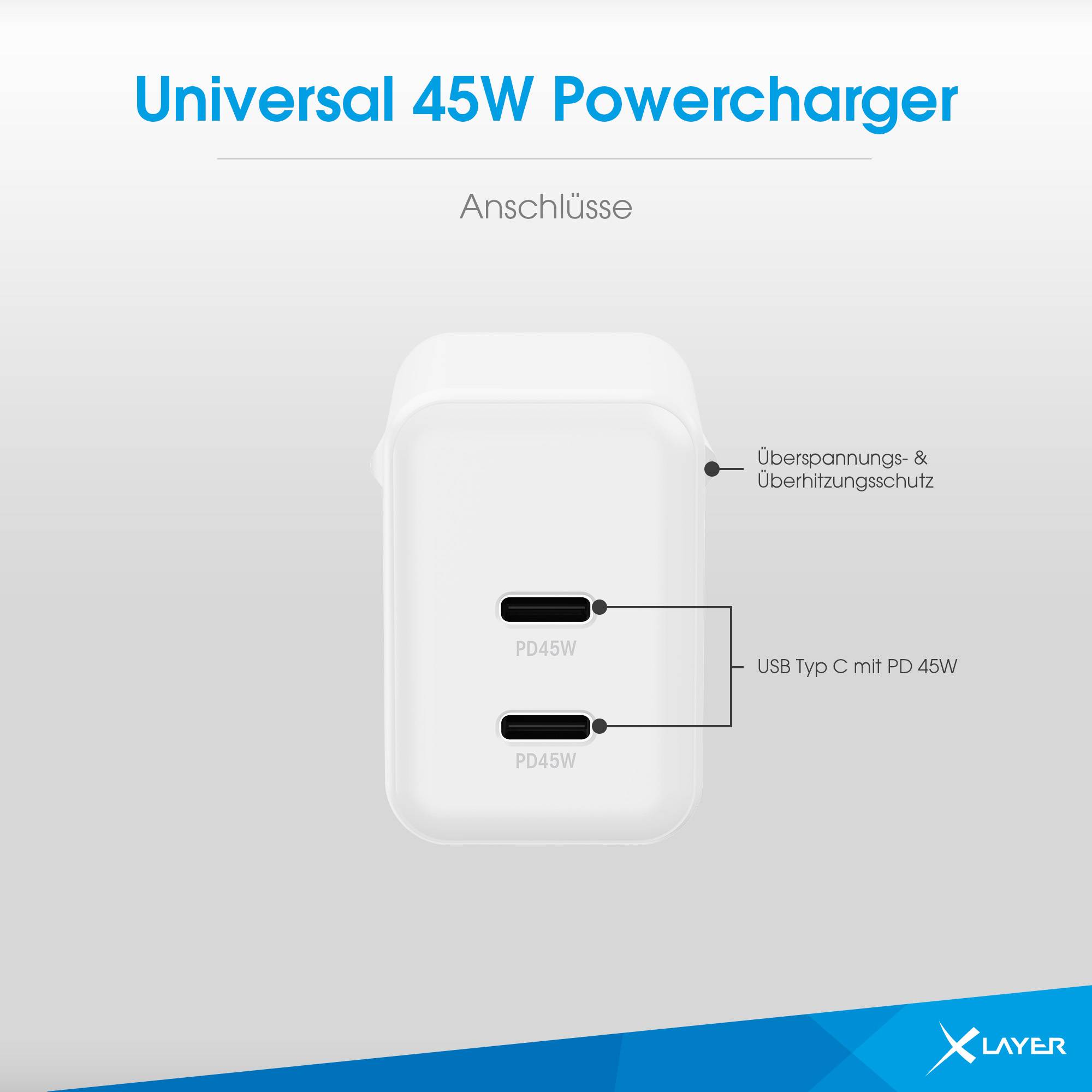 XLayer Universal 45W Powercharger USB Typ C & USB Typ C White