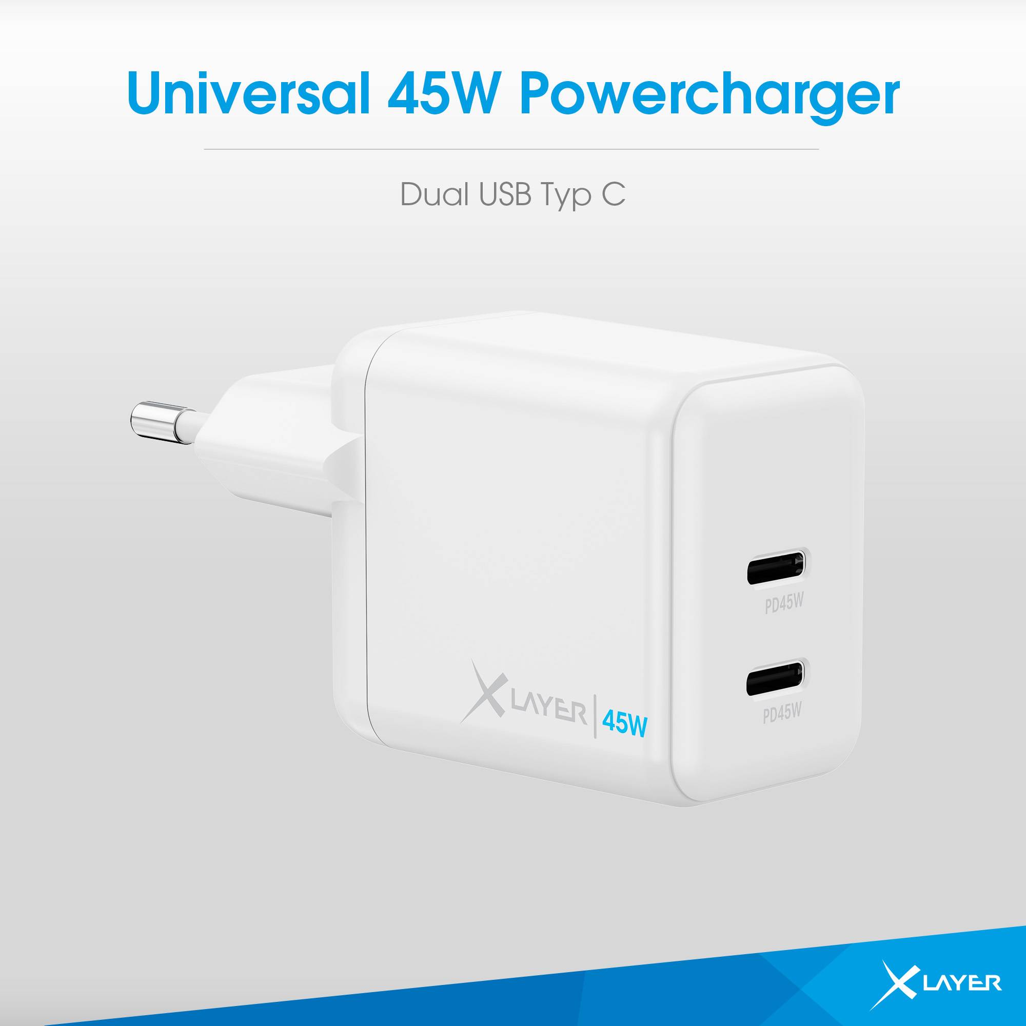 XLayer Universal 45W Powercharger USB Typ C & USB Typ C White
