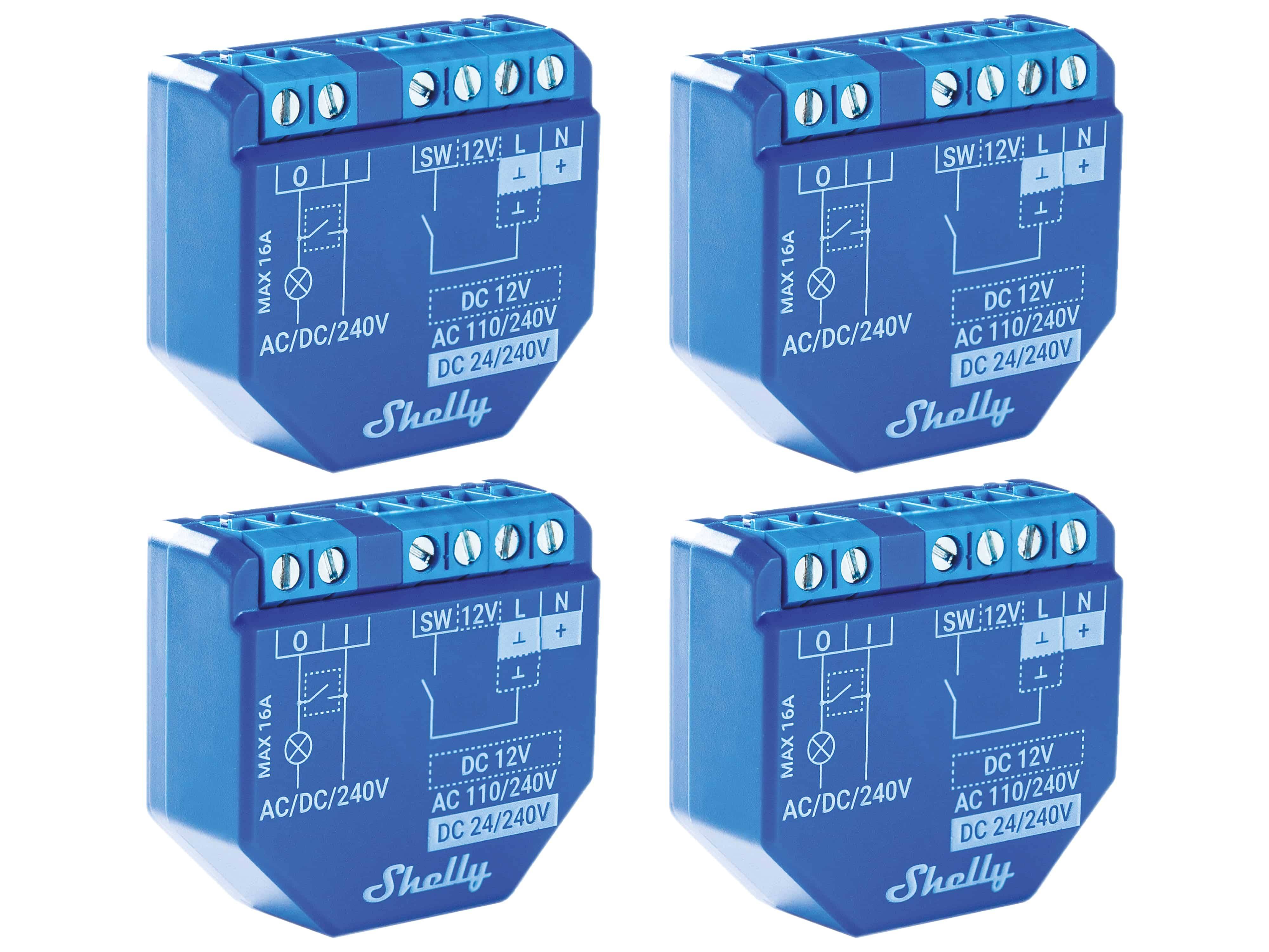 SHELLY WLAN-Schaltaktor Plus 1, 16 A, Bluetooth, 4 Stück