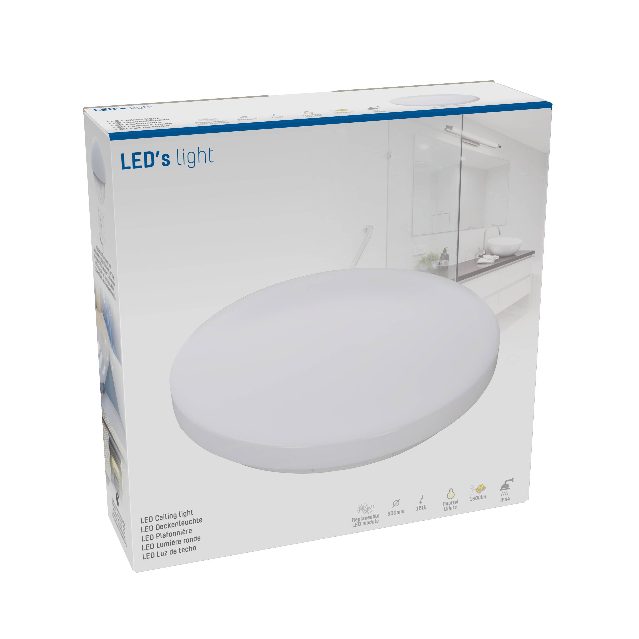LED's light Deckenleuchte 30cm 15W neutralweiß IP44 Schutzbereich 3 geeignet