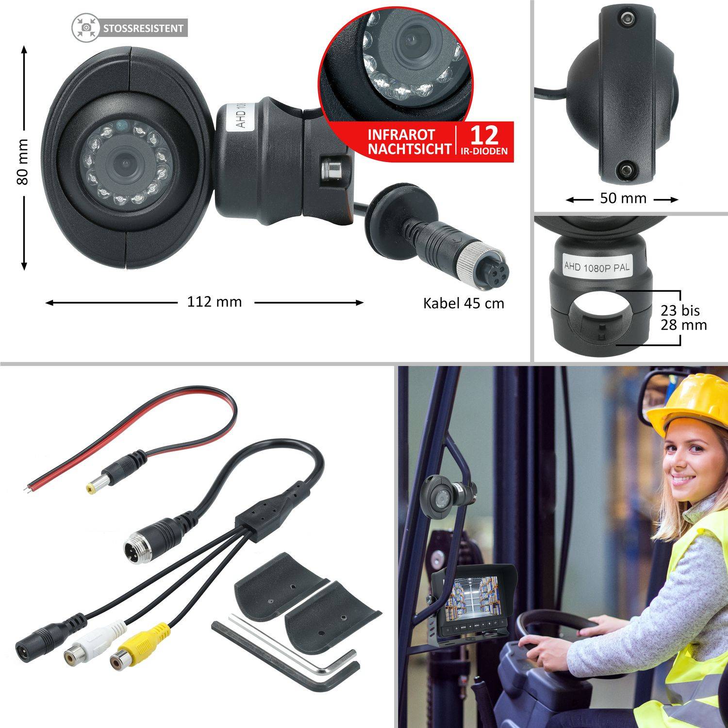 VSG24 Rückfahrkamera PROTECT | Spezial Rohrhalterung-Rückfahrkamera LKW RV-23135