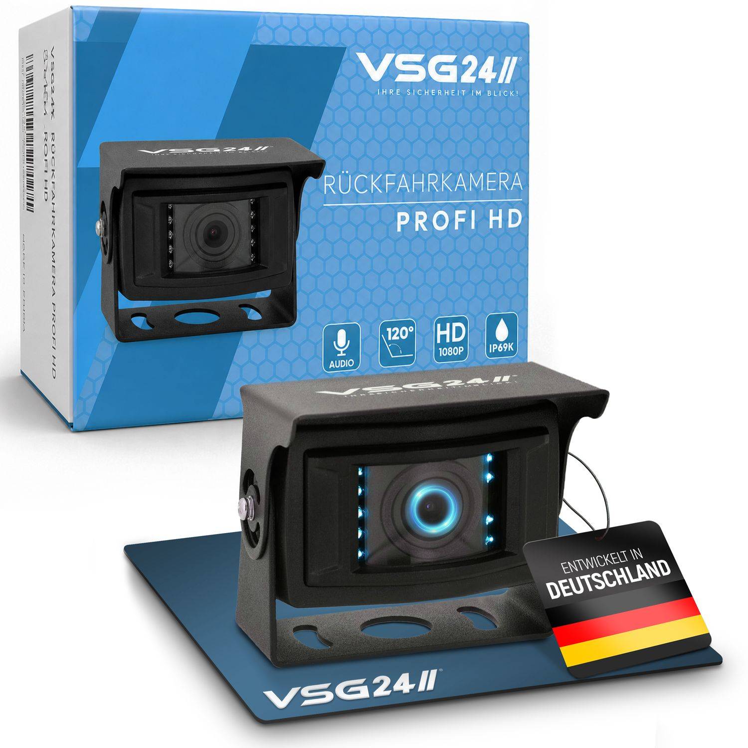 VSG24 Rückfahrkamera PROFI HD | Stoßfest & Erschütterungsresistent HD-1080P Auflösung IP69K RV-23563