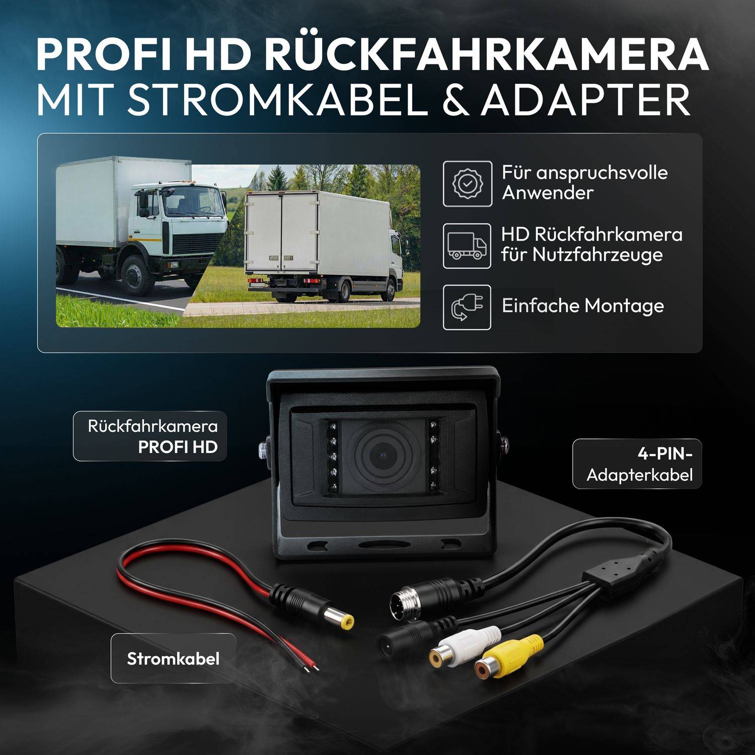 VSG24 Rückfahrkamera PROFI HD | Stoßfest & Erschütterungsresistent HD-1080P Auflösung IP69K RV-23563