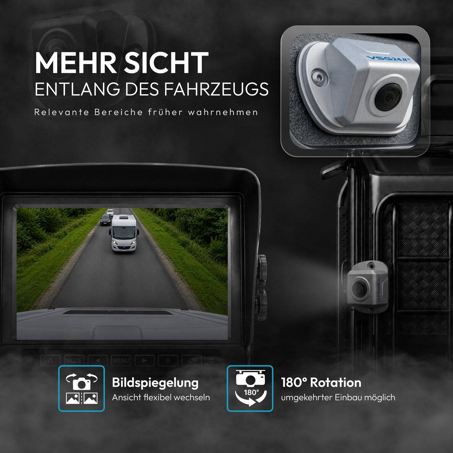 VSG24 Rückfahrkamera NAVIGATOR HD | HD 1080P | 170° | Nummernschild- oder Seitenkamera