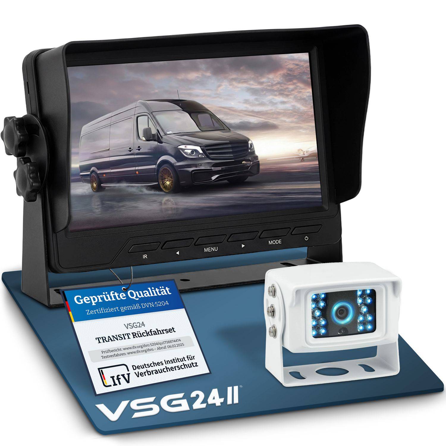 VSG24 7" Rückfahrkamera Set TRANSIT | Schwerlast-Kamera 120° weiß RVS-24112