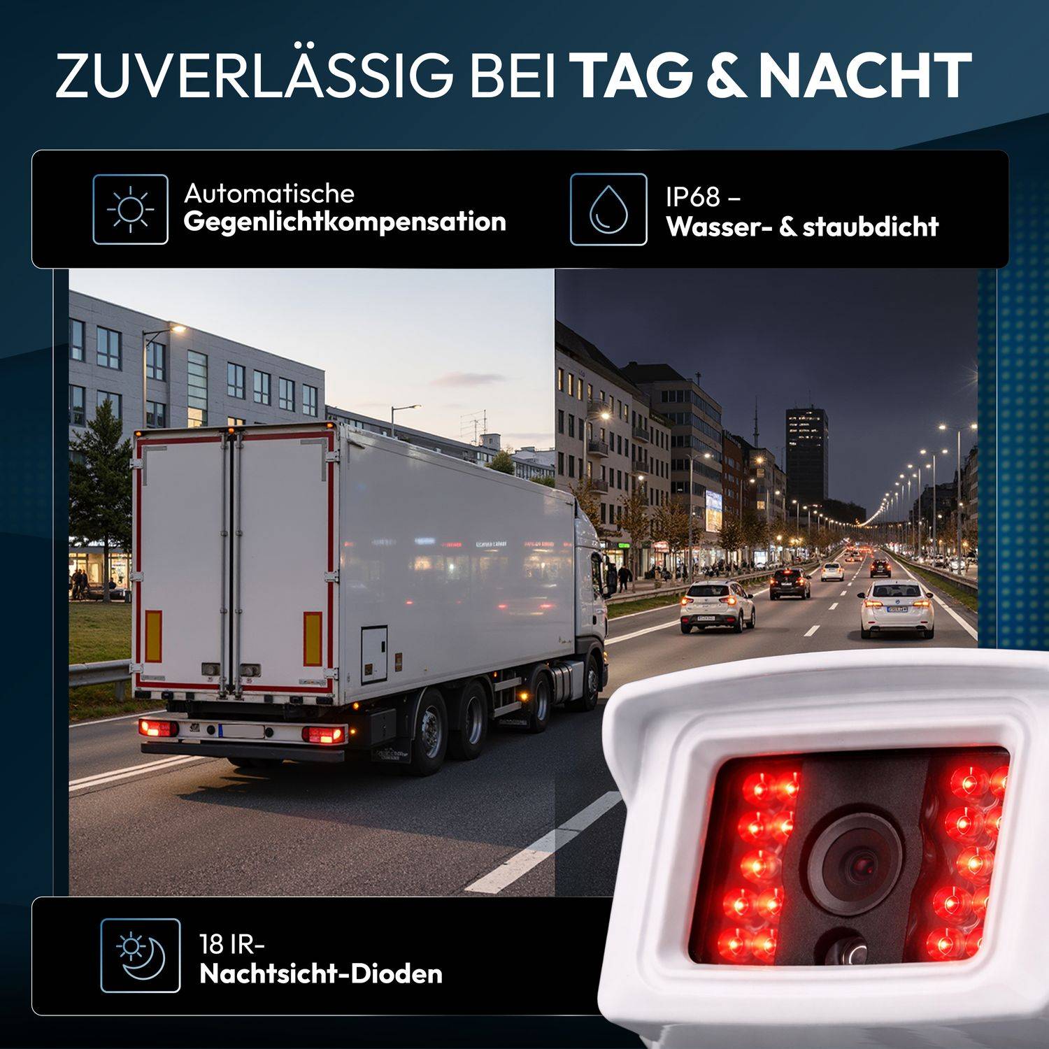 VSG24 7" Rückfahrkamera Set TRANSIT | Schwerlast-Kamera 120° weiß RVS-24112