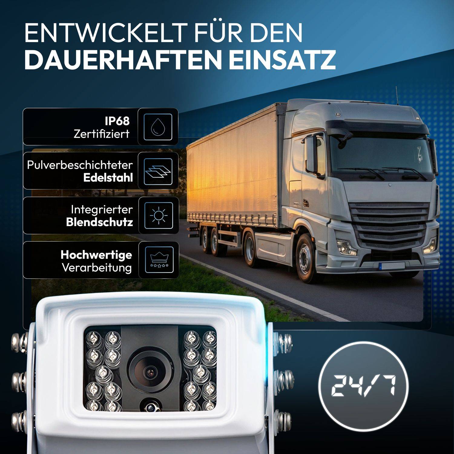 VSG24 7" Rückfahrkamera Set TRANSIT | Schwerlast-Kamera 120° weiß RVS-24112
