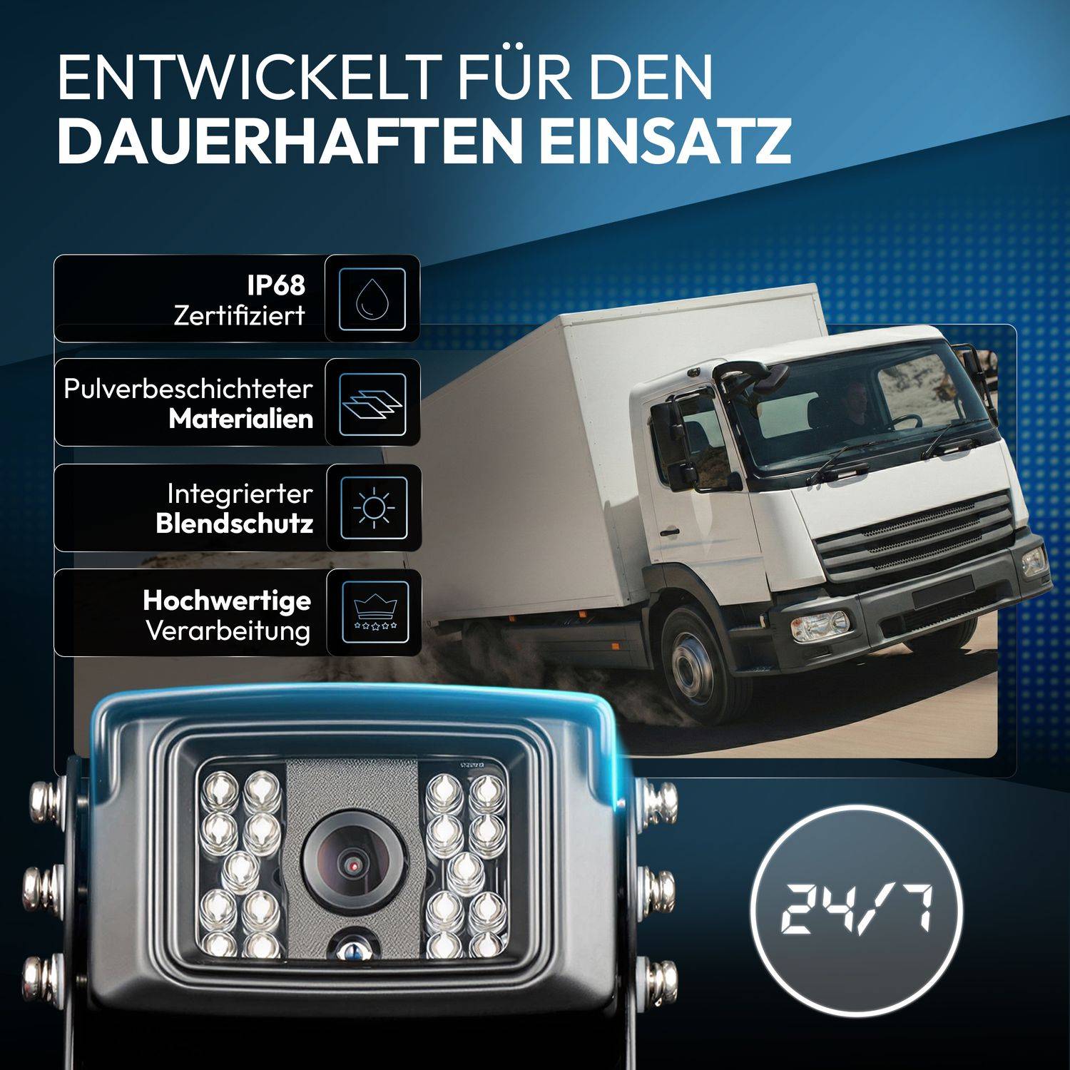 VSG24 7" Rückfahrkamera Set TRANSIT | Schwerlast-Kamera 120° schwarz RVS-24113