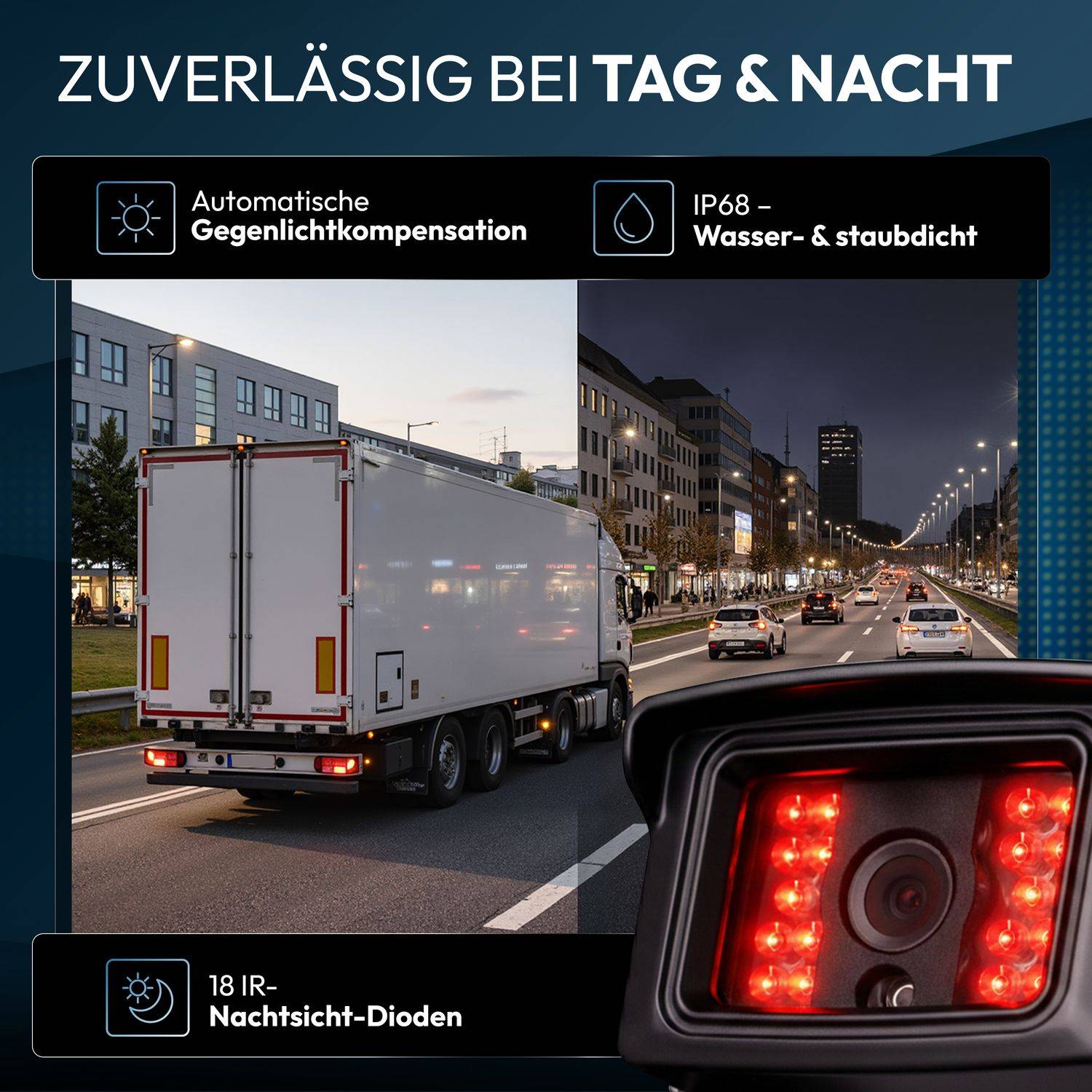 VSG24 7" Rückfahrkamera Set TRANSIT | Schwerlast-Kamera 120° schwarz RVS-24113