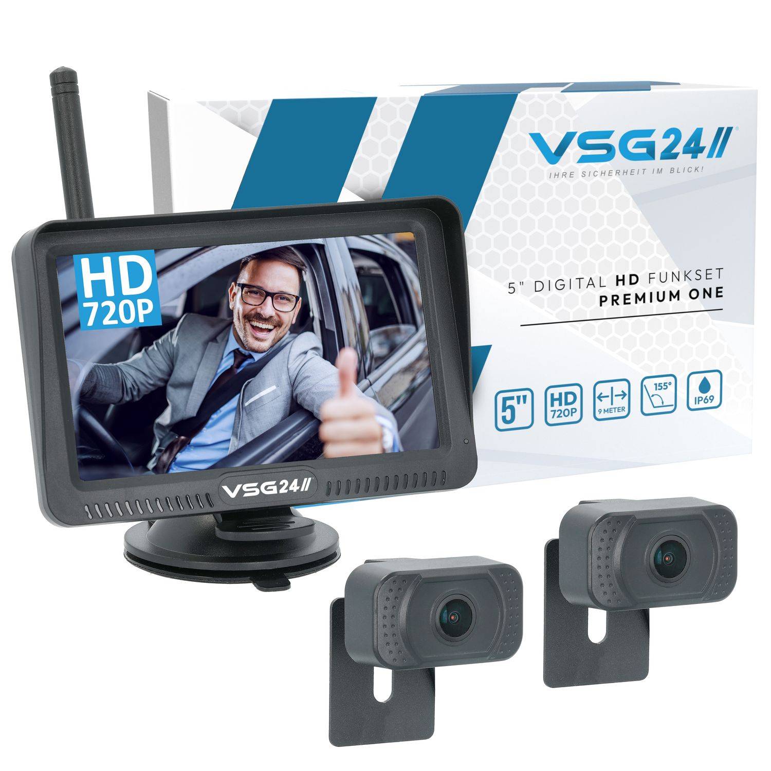 VSG24 5" FUNK-HD-Set PREMIUM ONE mit 2 Kameras für PKW Wohnmobil oder Transporter RVS-24148
