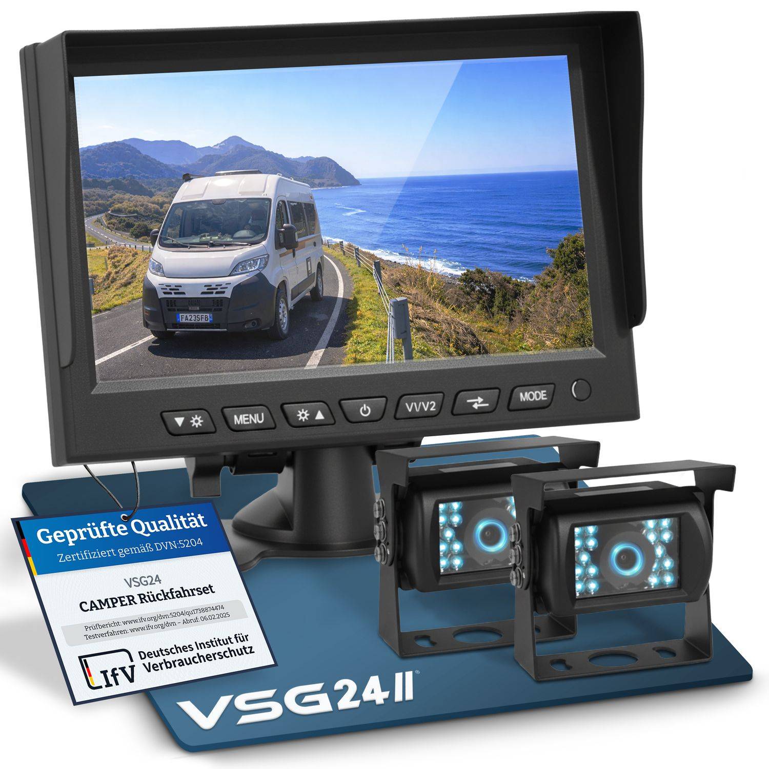 VSG24 7" Rückfahrkamera Set CAMPER | mit 2 Kameras für Wohnmobil 120° schwarz RVS-24500