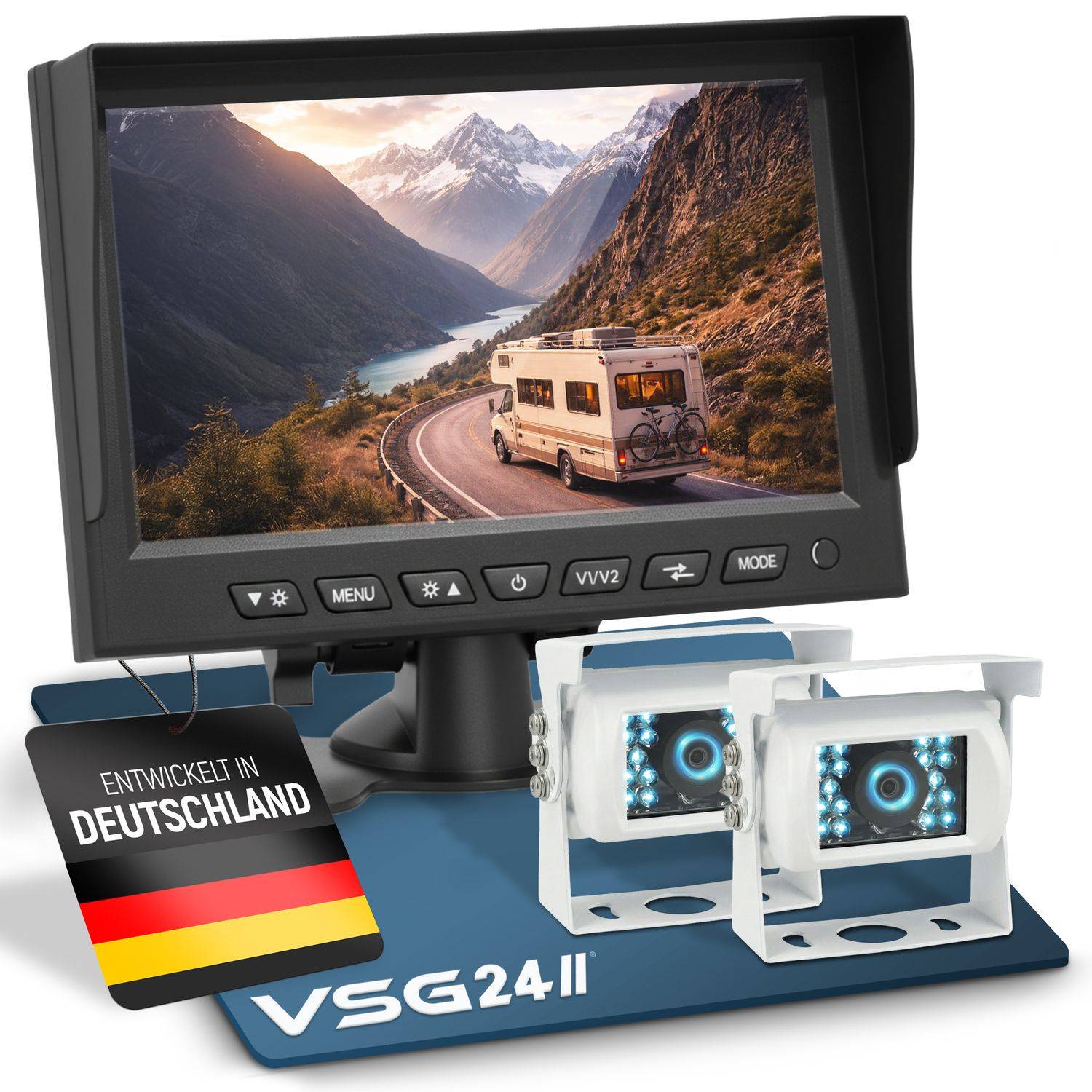 VSG24 7" Rückfahrkamera Set CAMPER | mit 2 Kameras für Wohnmobil 120° weiß RVS-24502
