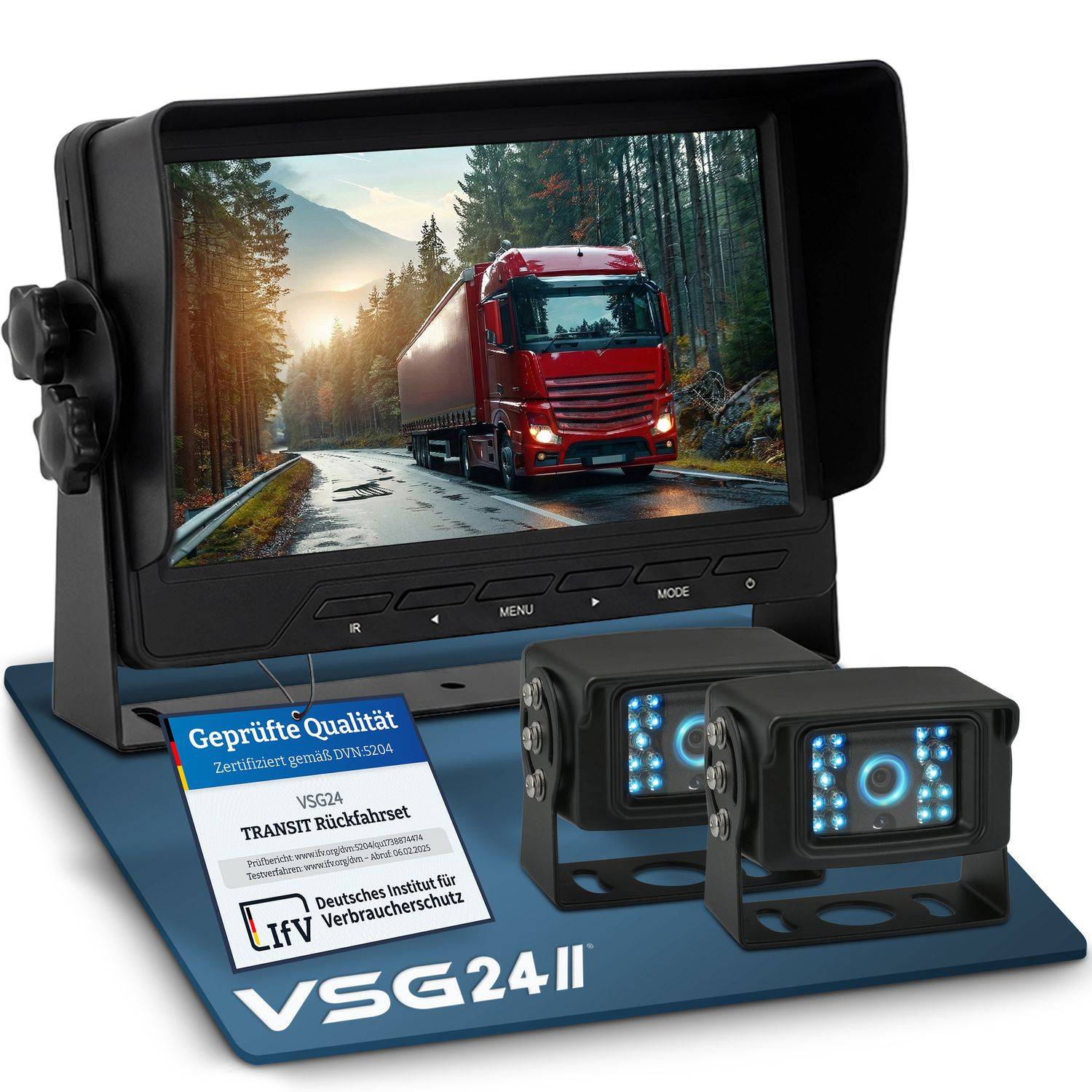 VSG24 7" Rückfahrkamera Set TRANSIT | mit 2 x Schwerlast-Kamera 120° schwarz RVS-24504