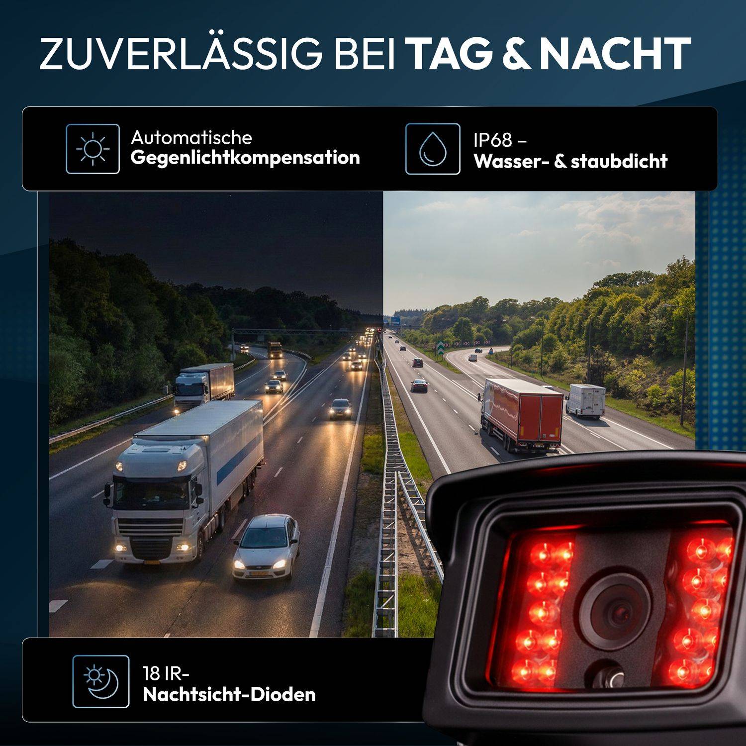 VSG24 7" Rückfahrkamera Set TRANSIT | mit 2 x Schwerlast-Kamera 120° schwarz RVS-24504