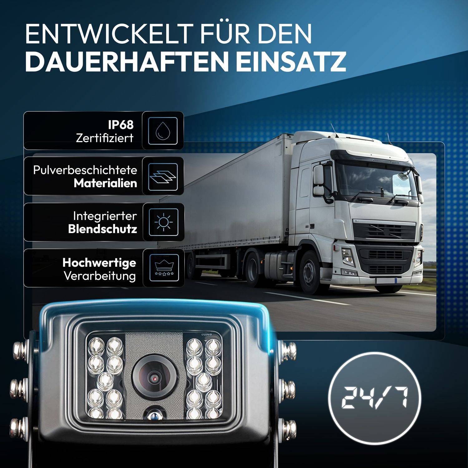 VSG24 7" Rückfahrkamera Set TRANSIT | mit 2 x Schwerlast-Kamera 120° schwarz RVS-24504