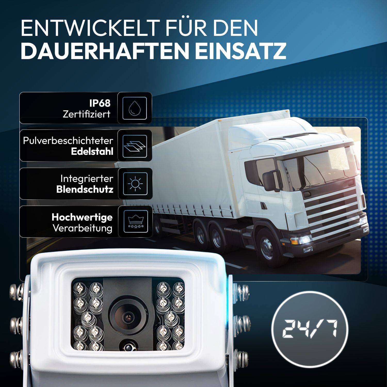 VSG24 7" Rückfahrkamera Set TRANSIT | mit 2 x Schwerlast-Kamera 120° weiß RVS-24505