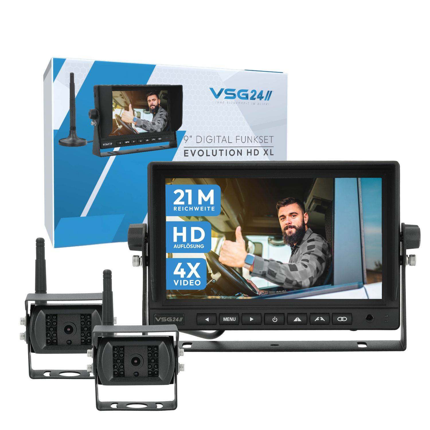 VSG24 9" FUNK HD-Set EVOLUTION HD mit 2 Kameras Wohnmobil & LKW bis 21 Meter RVS-24545