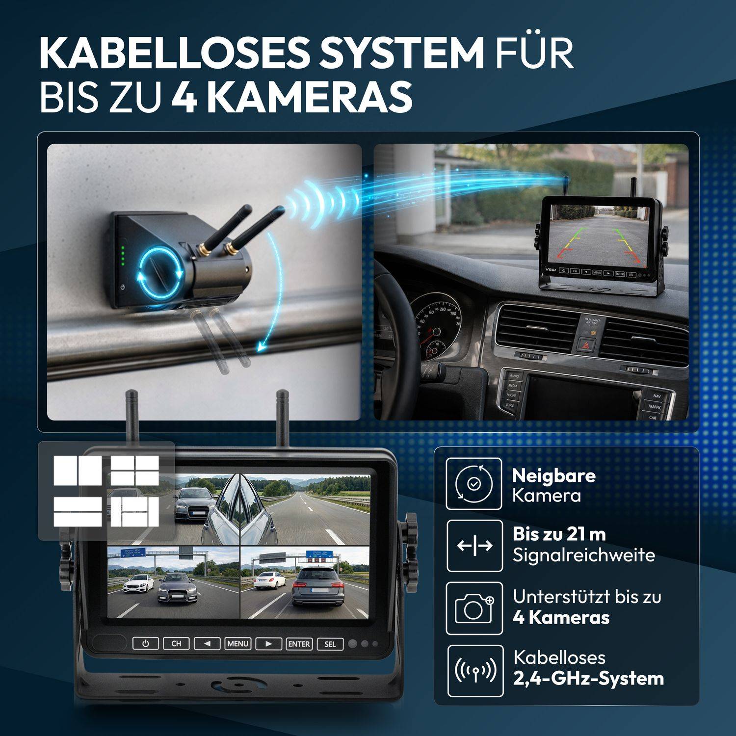 VSG24 7" FUNK-Set ELEMENT HD mit AKKU Magnet Kamera RVS-24571