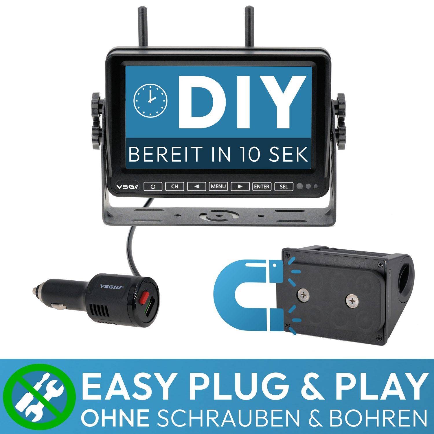 VSG24 7" FUNK-Set ELEMENT HD mit AKKU Magnet Kamera RVS-24571