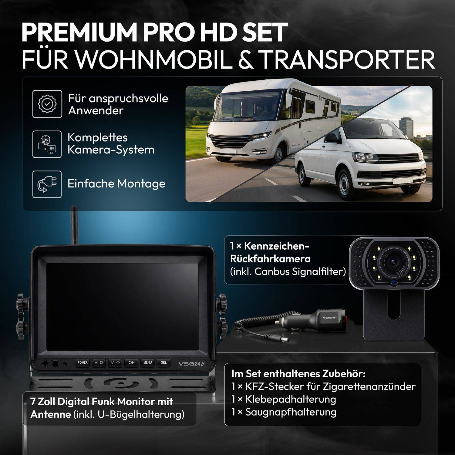 VSG24 7" FUNK-HD-Rückfahrkamera PREMIUM PRO HD 24581