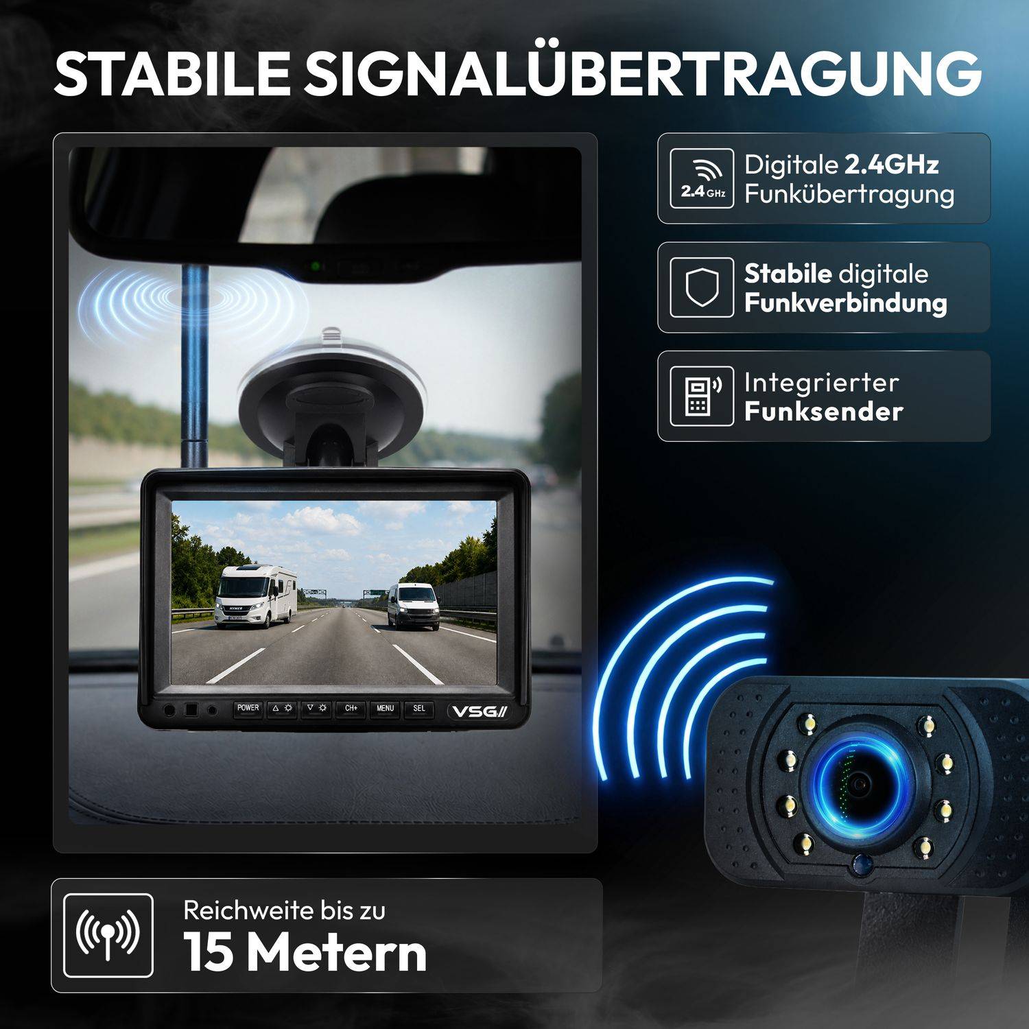 VSG24 7" FUNK-HD-Rückfahrkamera PREMIUM PRO HD 24581