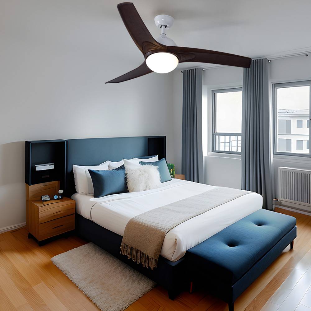 Deckenventilator Deckenleuchte Ventilator Lüfter Holzventilator Fernbedienung, CCT Timer 3 Stufen, Metall MDF Holzoptik braun Glas opal, 1x LED 15W