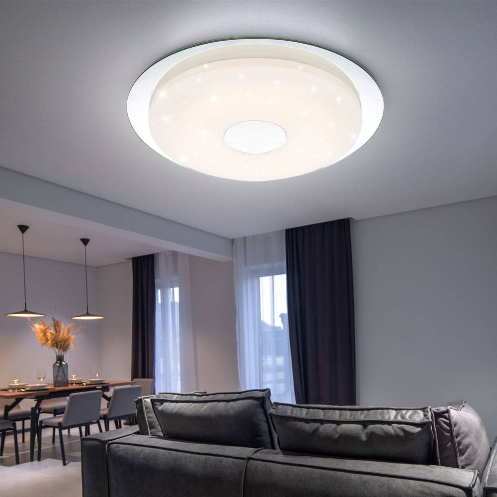 Deckenleuchte dimmbar mit Fernbedienung Deckenlampe Wohnzimmerlampe mit Sternenhimmel Effekt, opal, Memory Funktion Fernbedienung , 1x LED 24 Watt