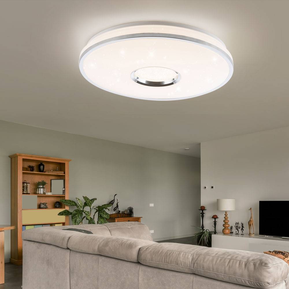 Deckenleuchte Deckenlampe Sternenleuchte Metall, Chrom, IP20, Fernbedienung, dimmbar, Farben fixierbar, 1x LED 60 Watt 4800 Lumen warmweiß bis