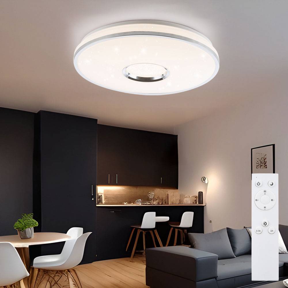 Deckenleuchte Deckenlampe Sternenleuchte Metall, Chrom, IP20, Fernbedienung, dimmbar, Farben fixierbar, 1x LED 60 Watt 4800 Lumen warmweiß bis