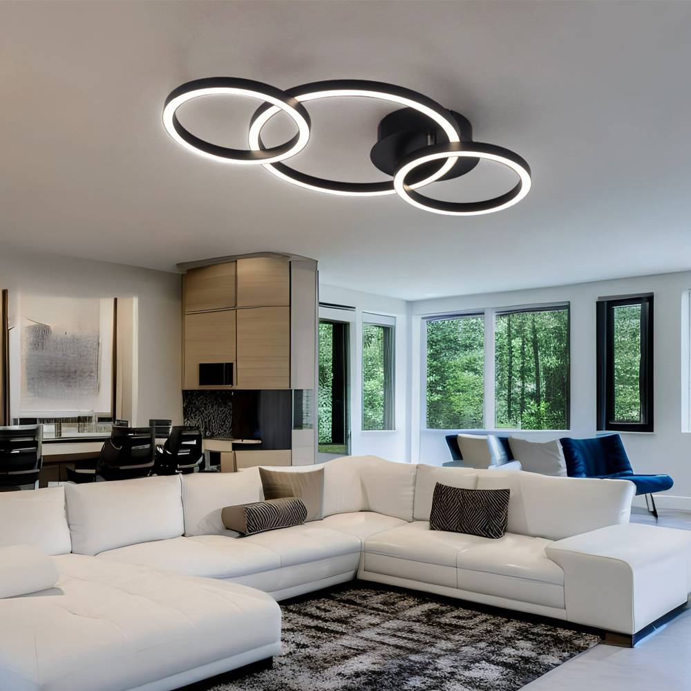 Design Deckenleuchte Deckenlampe Wohnzimmerlampe, 3 Ringe, Metall Acryl, 760 Lumen 24 Watt LED 3000 Kelvin, LxBxH 55 x 30 x 7 cm