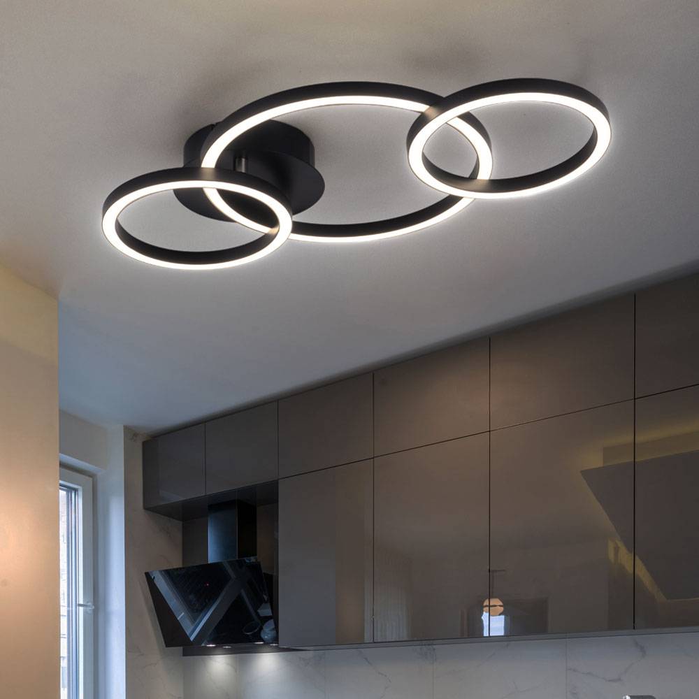 Design Deckenleuchte Deckenlampe Wohnzimmerlampe, 3 Ringe, Metall Acryl, 760 Lumen 24 Watt LED 3000 Kelvin, LxBxH 55 x 30 x 7 cm