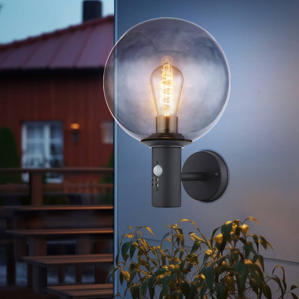 Smart LED Wandleuchte mit Bewegungsmelder Außenwandlampe dimmbar Fassadenlampe Rauchglas, App-/Sprachsteuerung RGB Farbwechsel, 8,5W 806lm warmweiß-