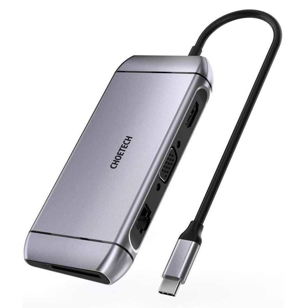 Choetech 9in1 Multifunktions-HUB USB Typ C - 3x 3.2 Gen 1 / SD- TF-Kartenleser HDMI 4K 30Hz VGA