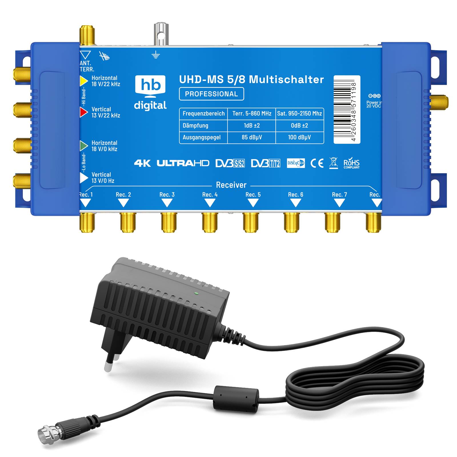 hb-digital SAT Multischalter UHD-MS 5/8 bis zu 8 Teilnehmer