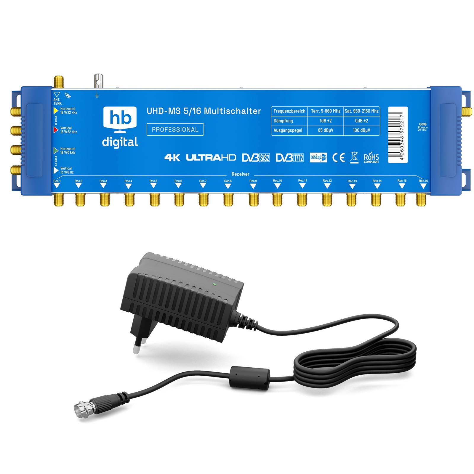 hb-digital Multischalter SAT UHD-MS 5/16 bis zu 16 Teilnehmer