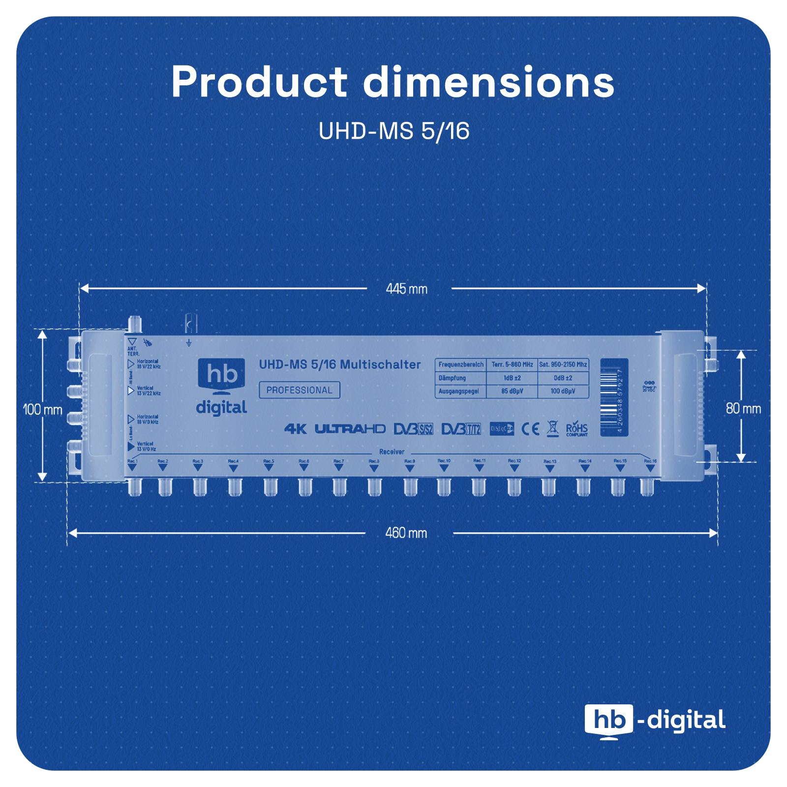 hb-digital Multischalter SAT UHD-MS 5/16 bis zu 16 Teilnehmer