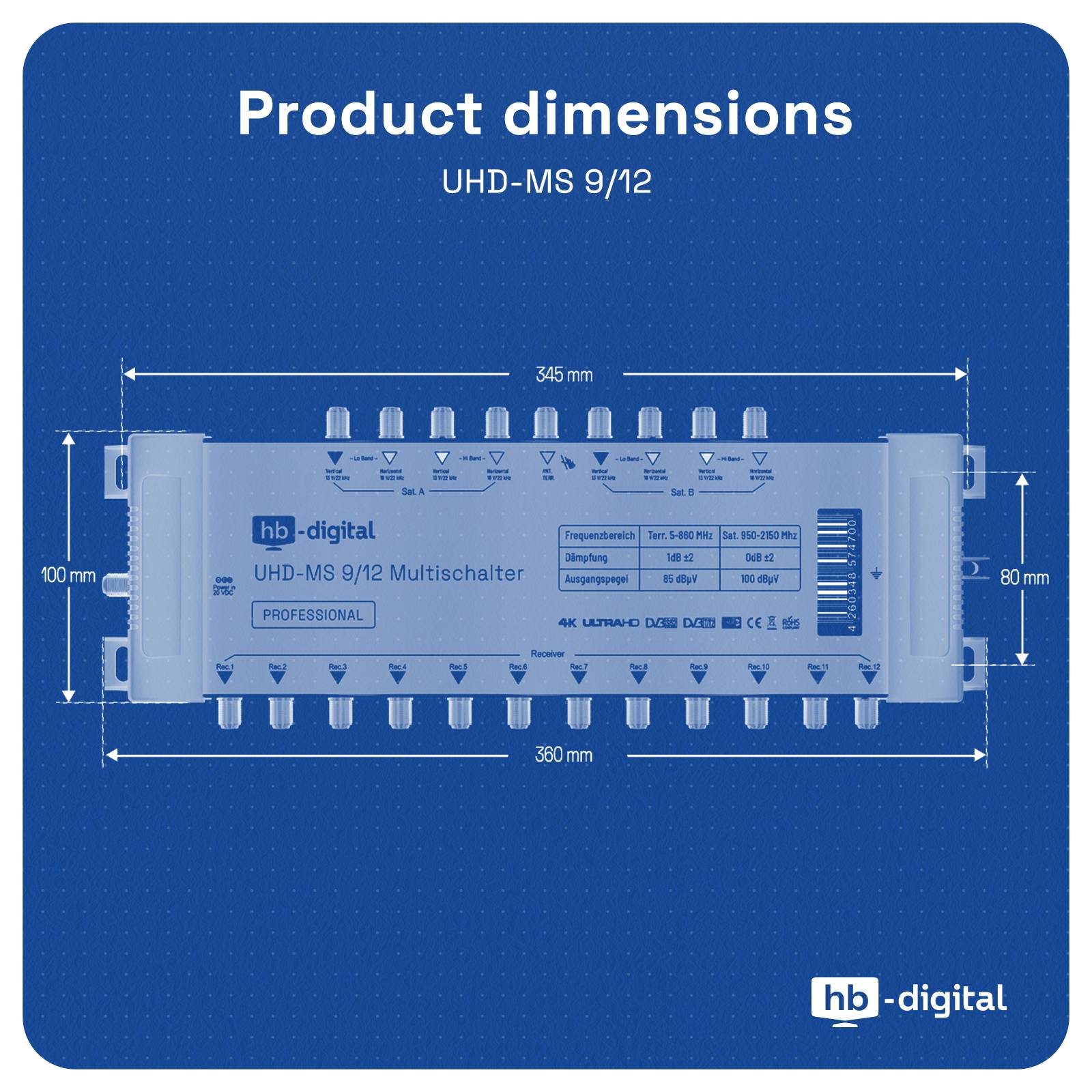 hb-digital Multischalter SAT UHD-MS 9/12 bis zu 12 Teilnehmer