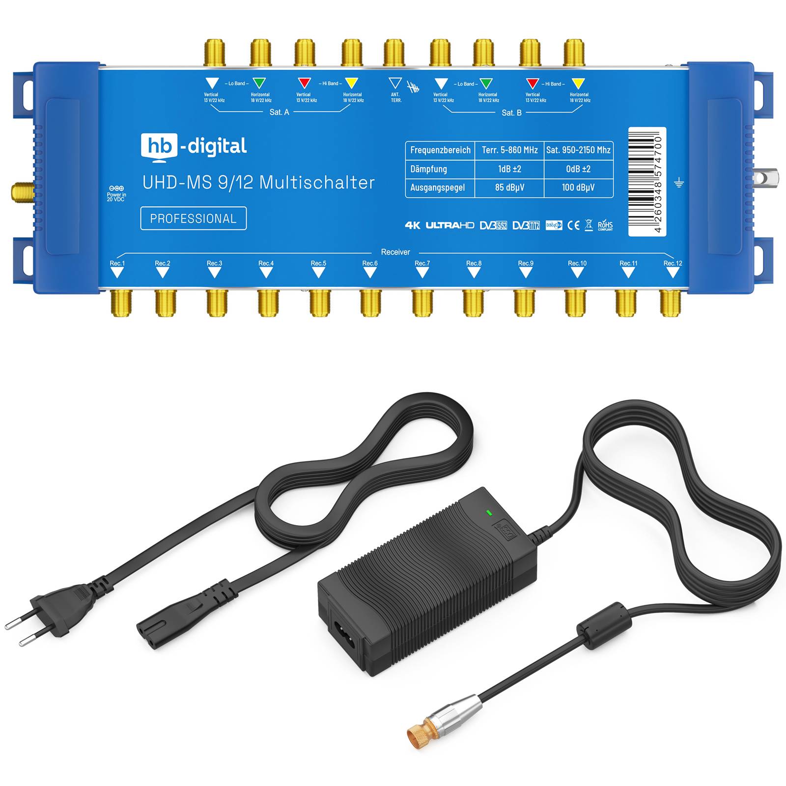 hb-digital Multischalter SAT UHD-MS 9/12 bis zu 12 Teilnehmer