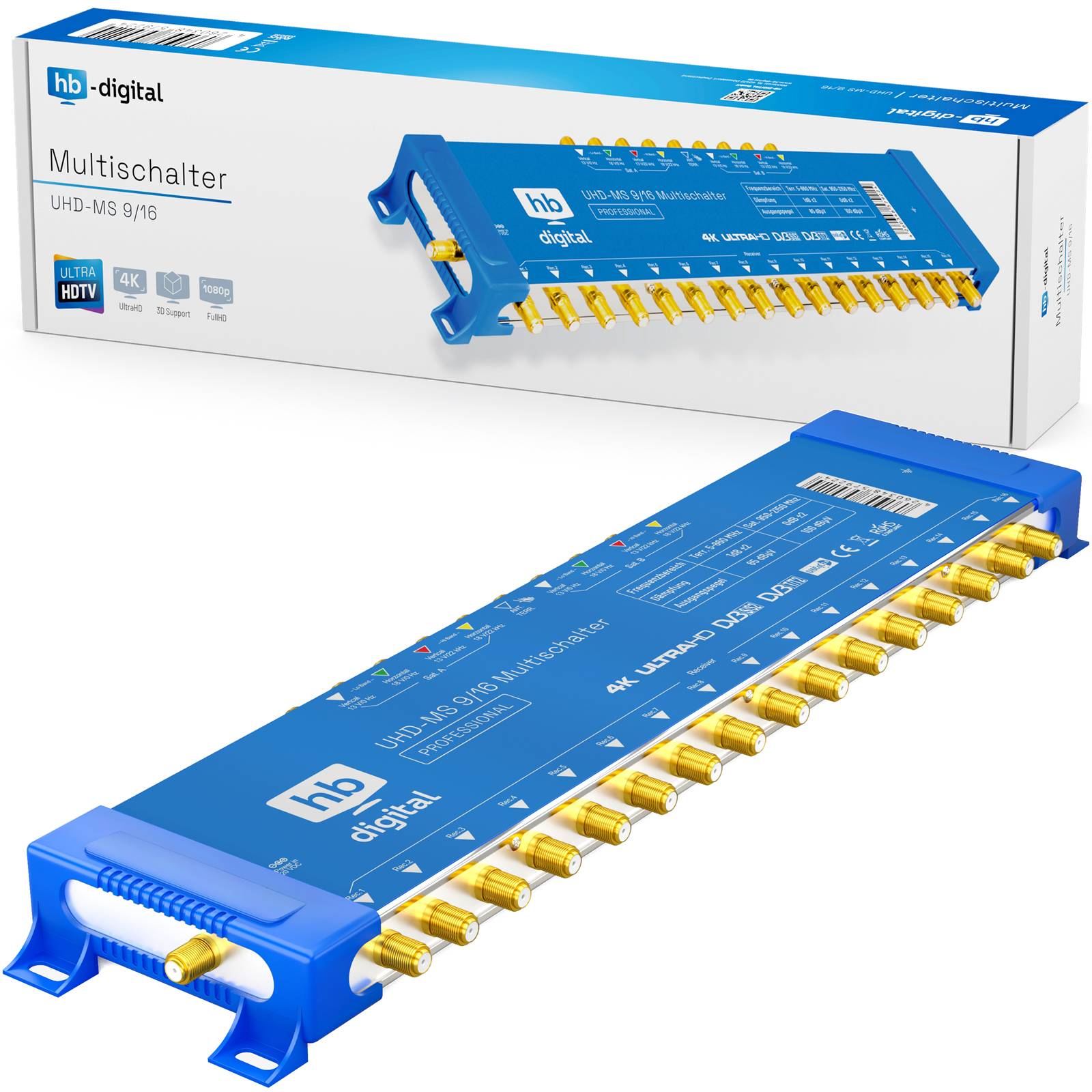 Multischalter SAT hb-digital UHD-MS 9/16 bis zu 16 Teilnehmer