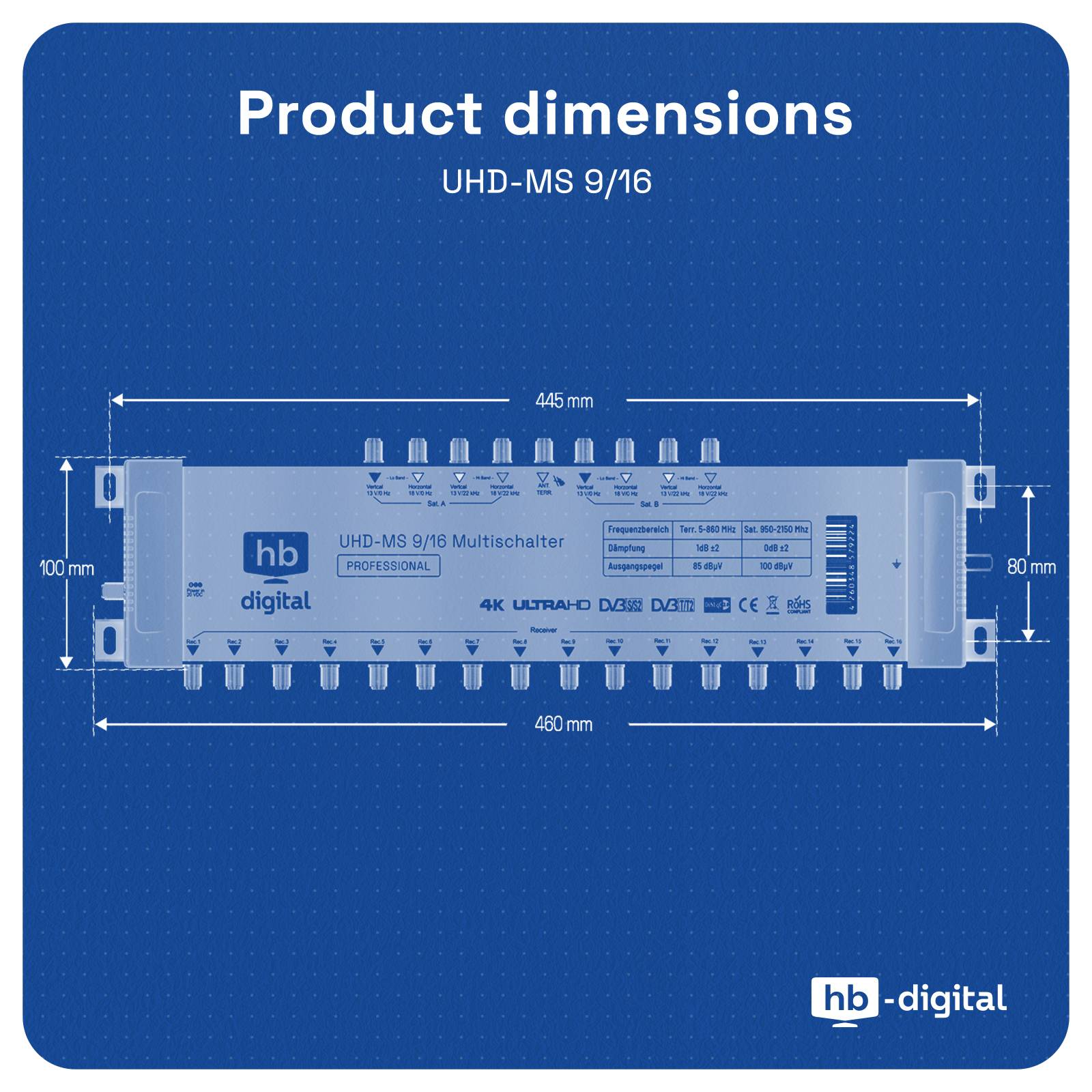 Multischalter SAT hb-digital UHD-MS 9/16 bis zu 16 Teilnehmer