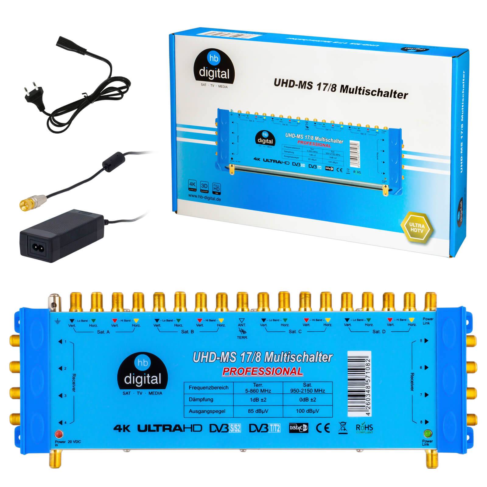 hb-digital Multischalter SAT UHD-MS 17/8 bis zu 8 Teilnehmer