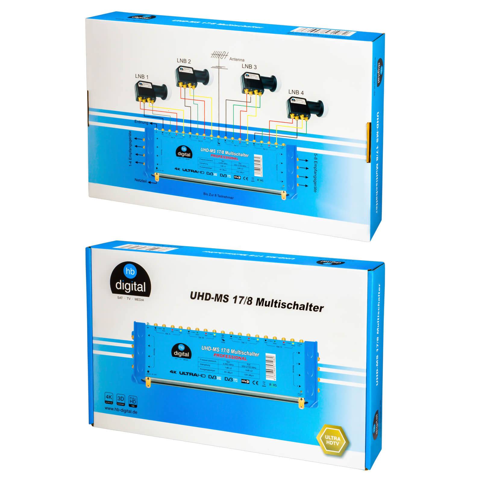hb-digital Multischalter SAT UHD-MS 17/8 bis zu 8 Teilnehmer