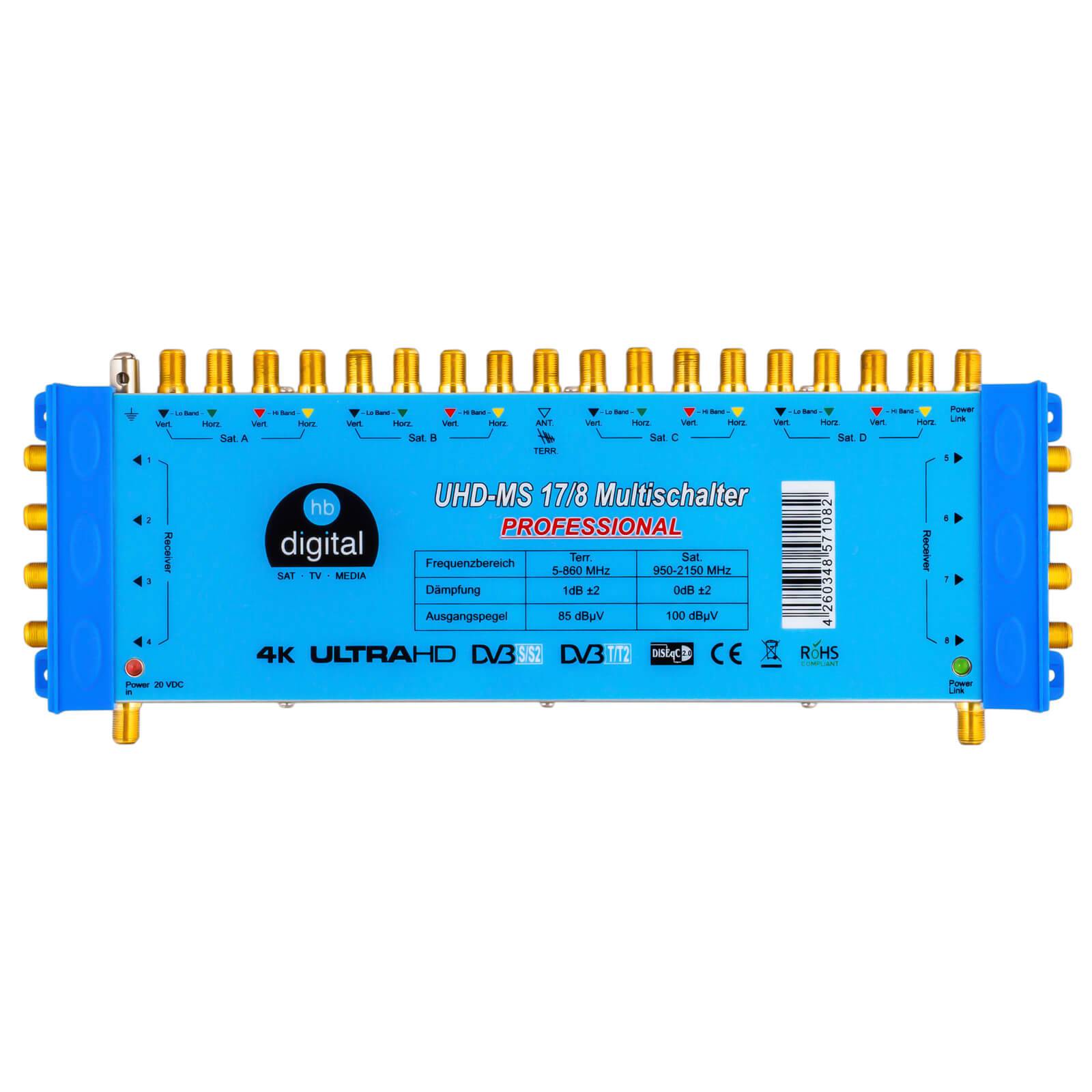 hb-digital Multischalter SAT UHD-MS 17/8 bis zu 8 Teilnehmer