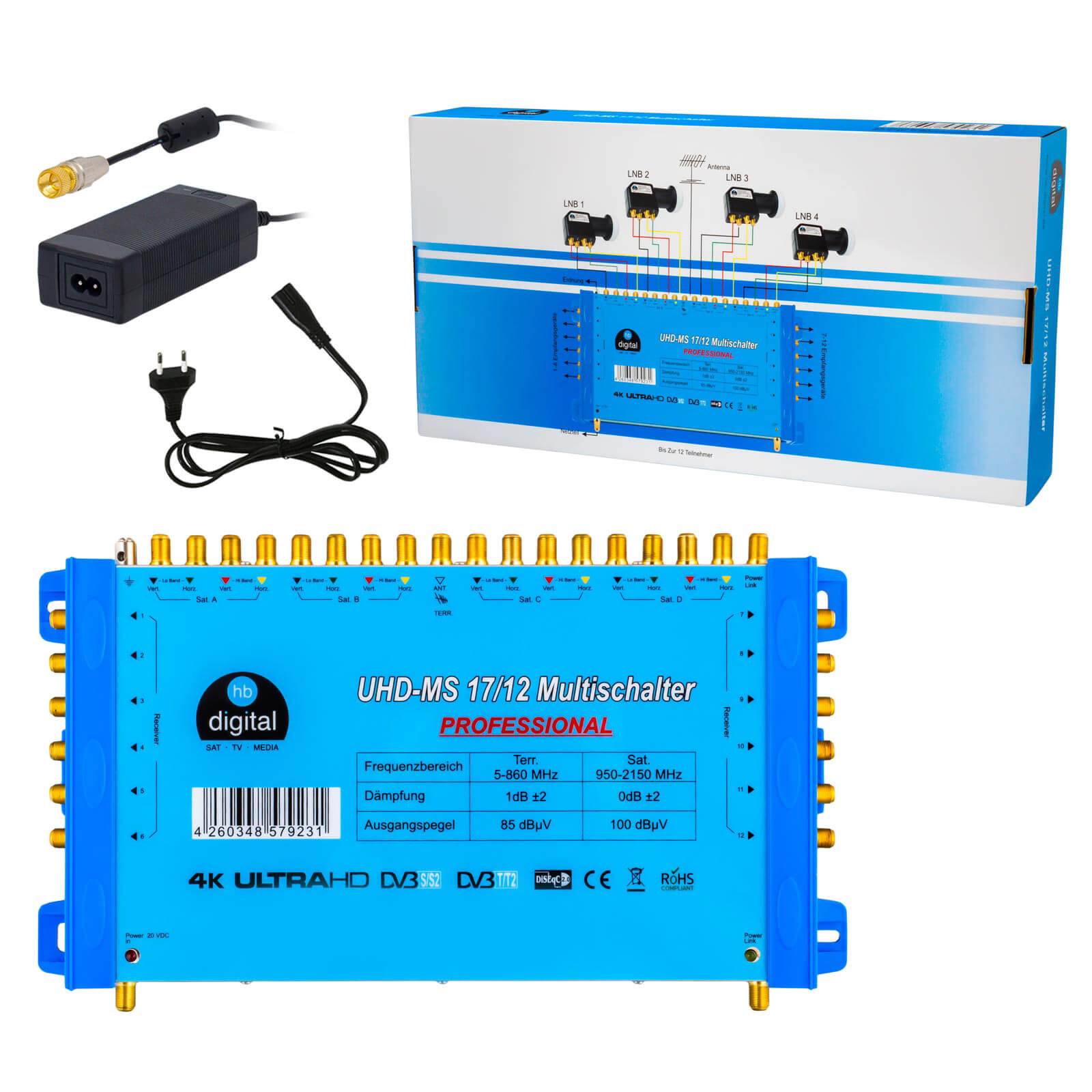 hb-digital Multischalter SAT UHD-MS 17/12 bis zu 12 Teilnehmer