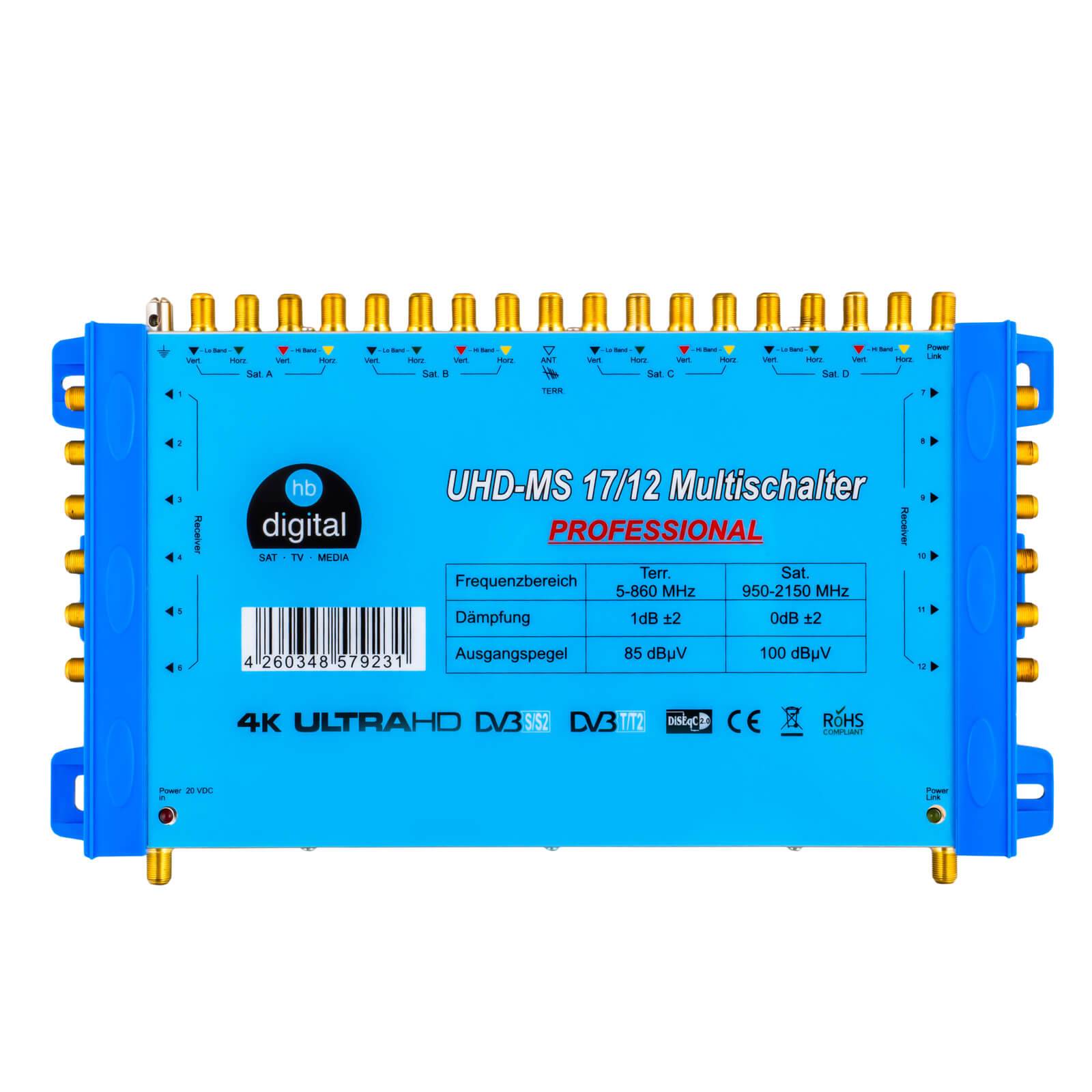 hb-digital Multischalter SAT UHD-MS 17/12 bis zu 12 Teilnehmer