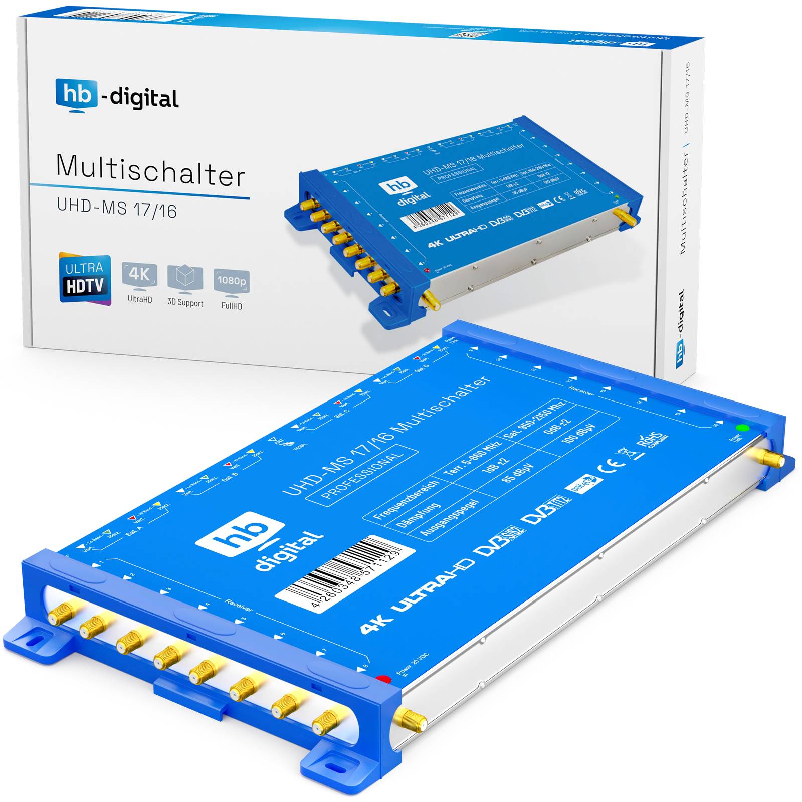hb-digital Multischalter SAT UHD-MS 17/16 bis zu 16 Teilnehmer