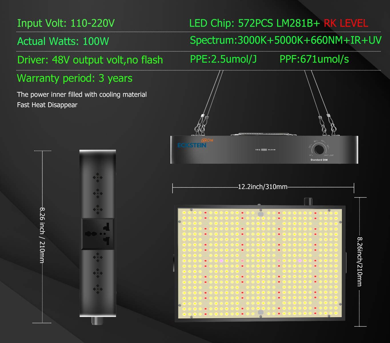 LED Pflanzenleuchte, PB1000W, Vollspektrum LED Wachsen Lichter Lampe,Pflanzenlicht,Indoor Hydroponics,Dimmable,Dual Mode