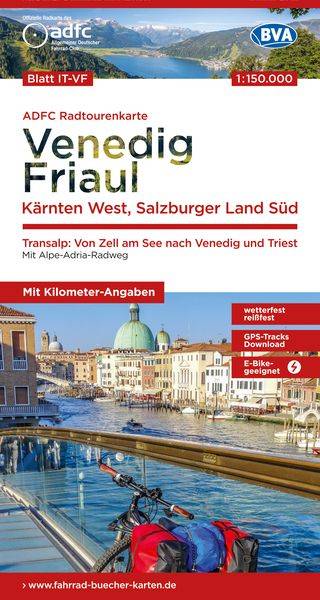 ADFC-Radtourenkarte IT-VF Venedig, Friaul - Kärnten West, Salzburger Land Süd, 1